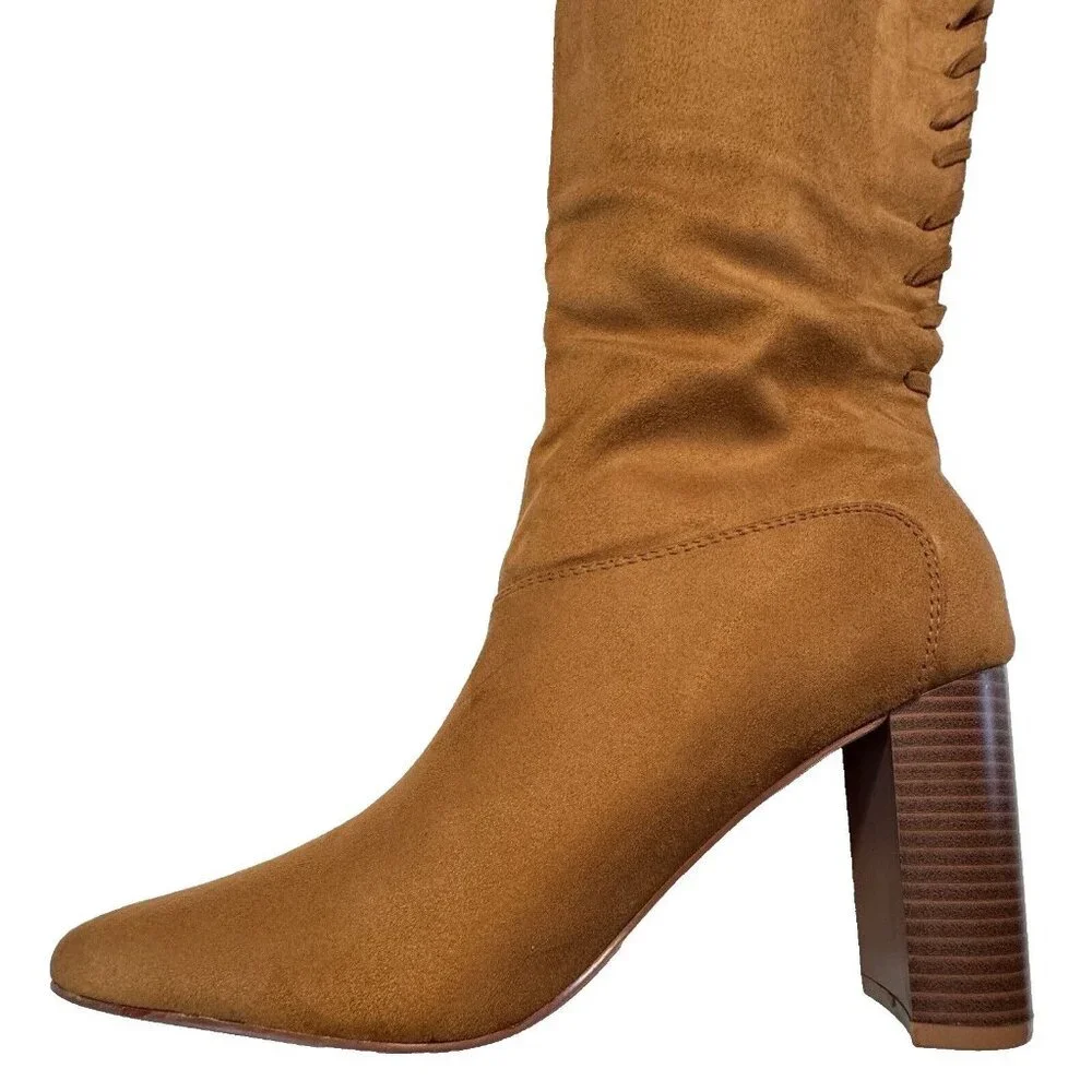 Brown Over-The-Knee Suede Boots Women Size 9.5 Lace-Up Fashion 3.75 In Heels NEW